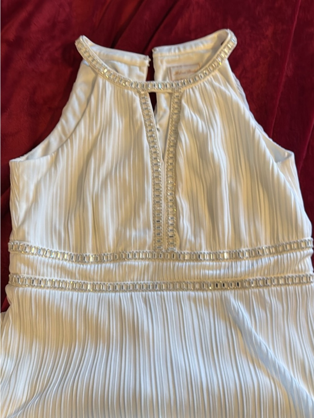 Girls White Beaded Halter Party Dress